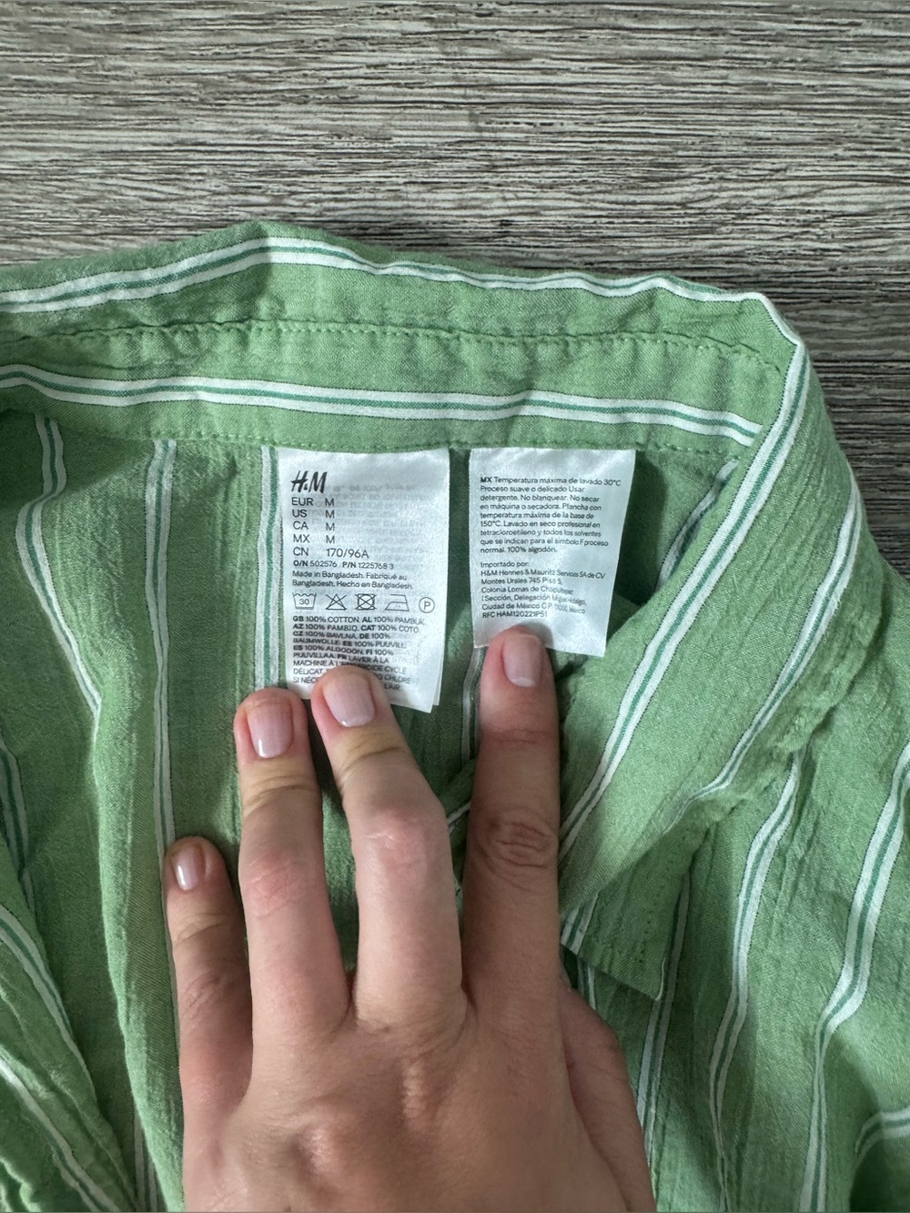 H&M Green Striped Cotton Shirt & Shorts Matching Set Size M/L Coastal Summer - Picture 9 of 10